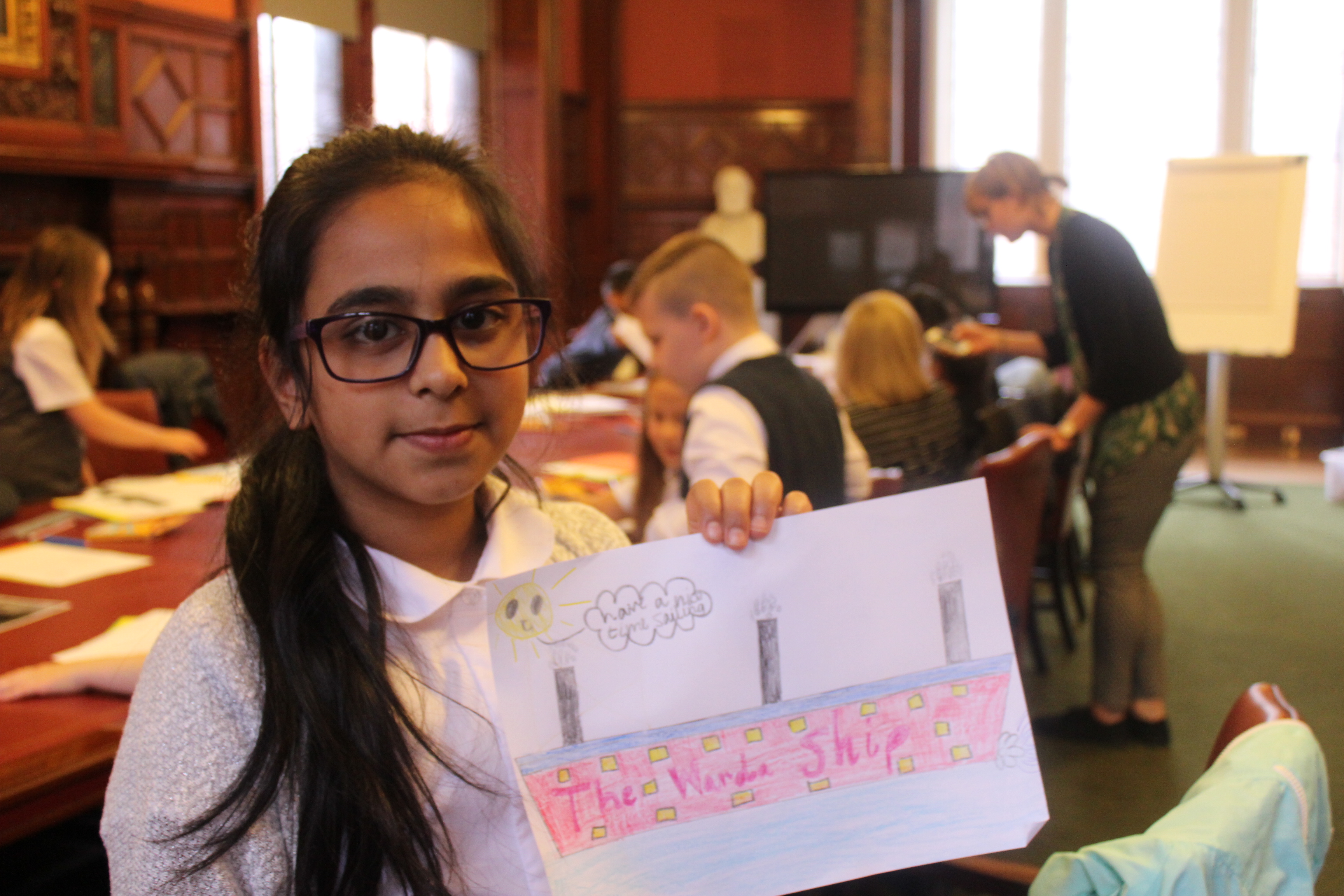 Figure 5: Ibrox pupil showing her imaginary ship design “The Warda Ship.”