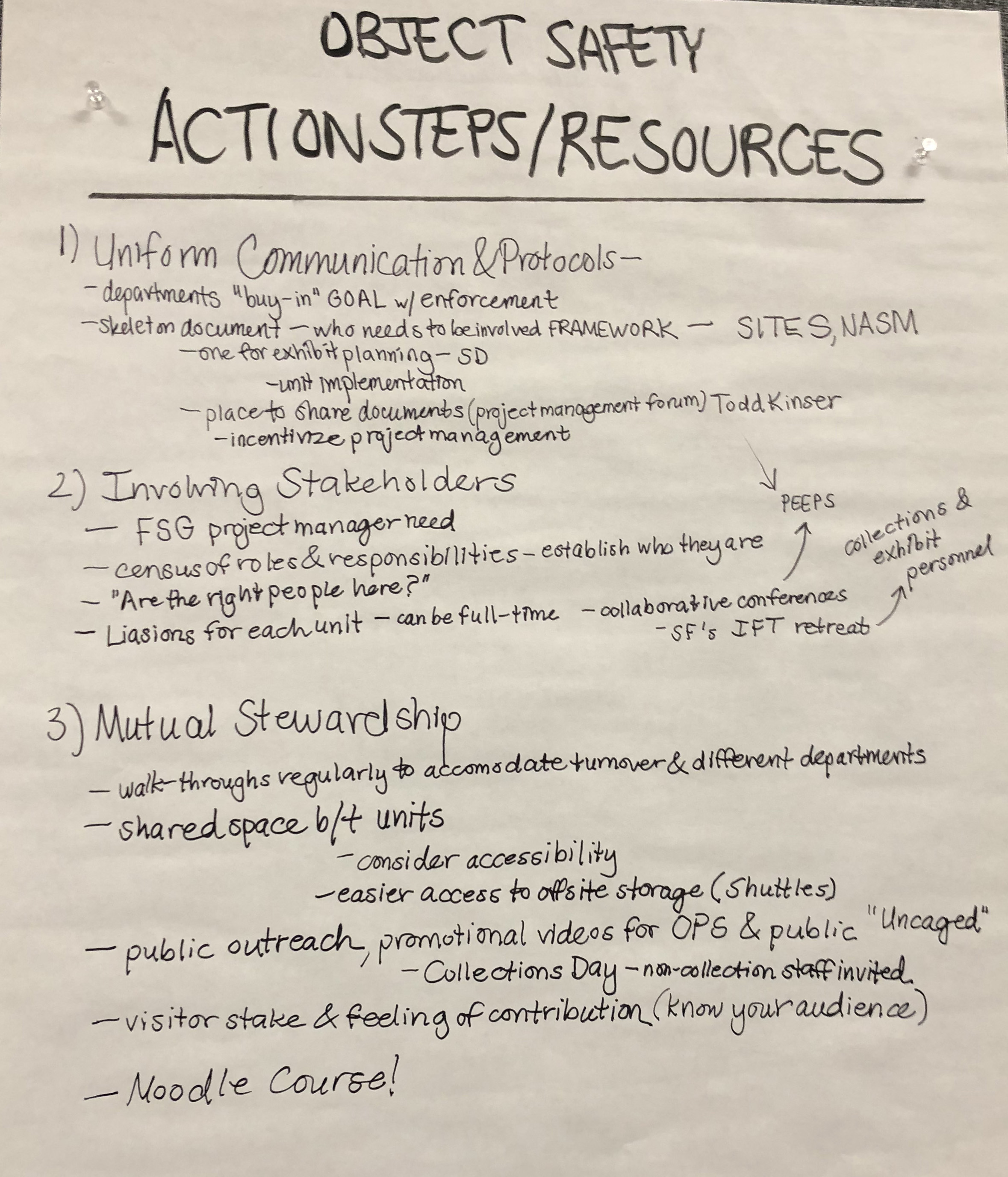 Figure 2. The “Action Steps” large sheets used to capture data from the object safety session during the 2018 C3 Conference.