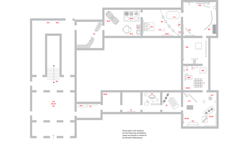 Figure 2: Floorplan of Op Losse Schroeven, from Rattemeyer, “Op Losse Schroeven,” Exhibiting New Art, 67. 